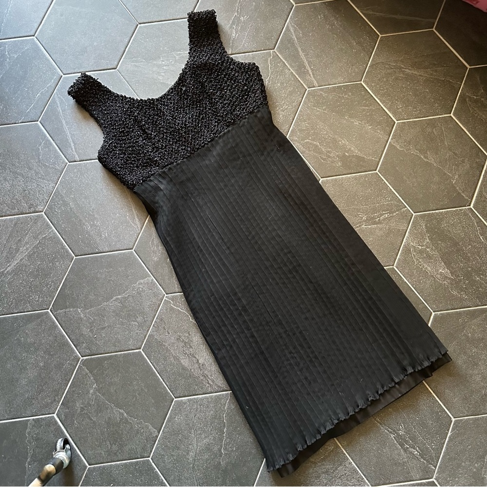 VTG 60s ILGWU Black Pleated Alfred Werber Mini Dress